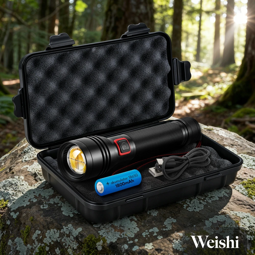 Weishi Įkraunamas TAKTINIS LED BLYKŠČIAS GALINGAS karinis ZOOM prožektorius USB-C