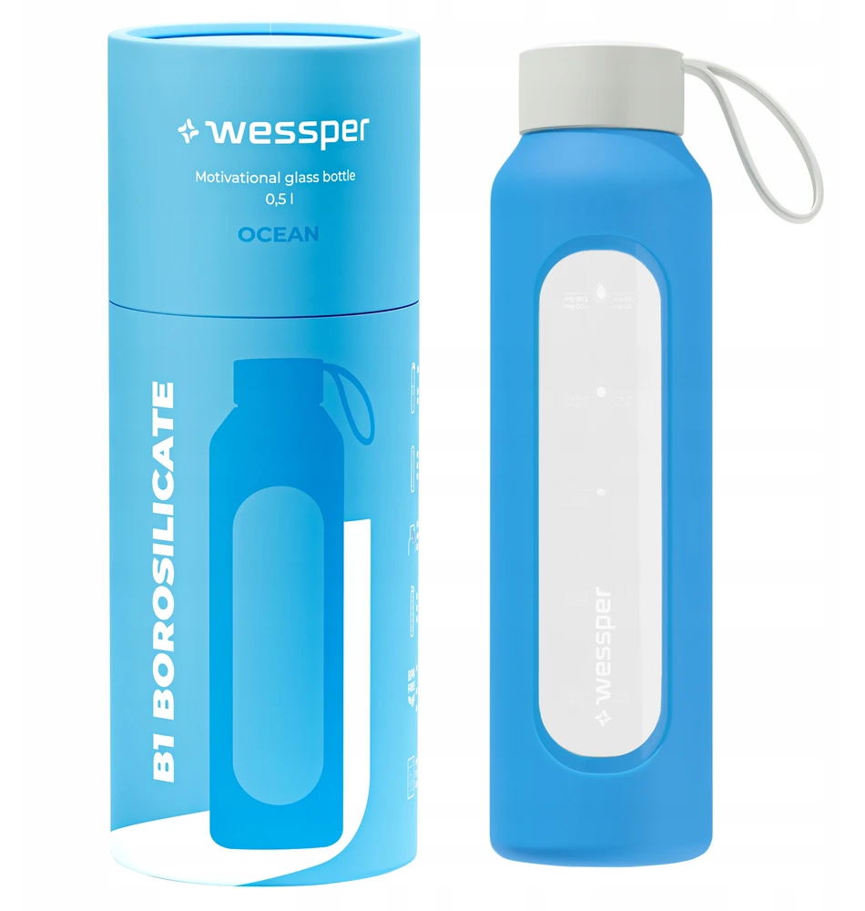 Gertuvė Wessper B1 borosilikatinis 500 ml „Ocean“ stiklinis butelis