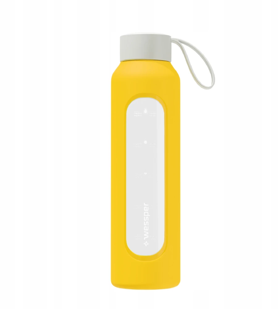 Gertuvė Wessper B1 motyvacinis 1000 ml stiklinis buteliukas su matavimo taurele, skirtas fitnesui, užplombuotas
