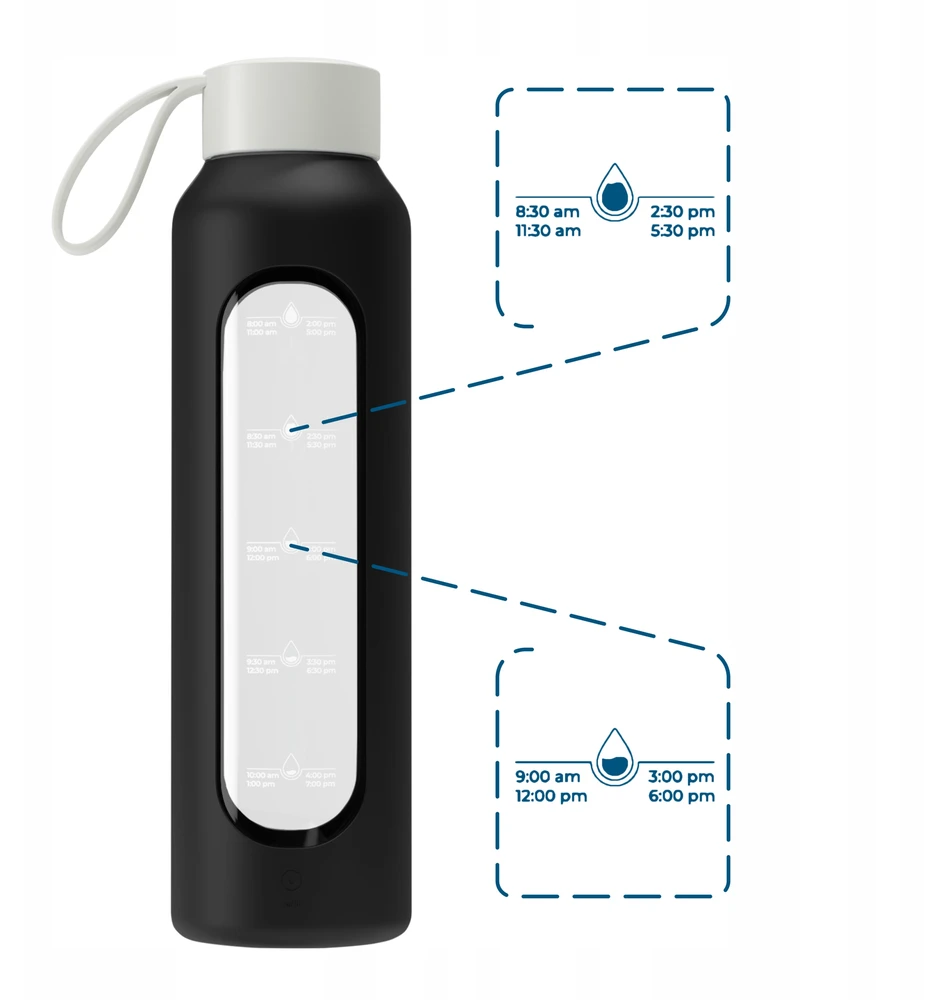 Wessper B1 motyvacinis stiklinis butelis su matavimo taurele 0,5 l, skirtas fitnesui ir sporto salei