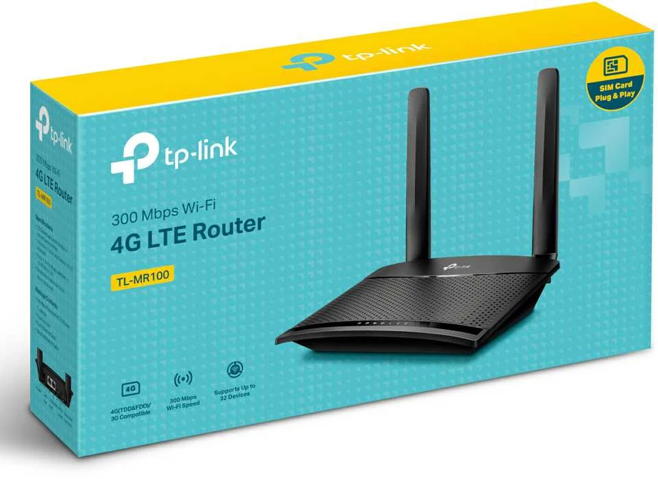 TP-LINK | 4G LTE Maršrutizatorius | TL-MR100 | 802.11n | 300 Mbit/s | 10/100 Mbit/s | Mesh Support No | MU-MiMO No | 4G | Antenna type 2xDetachable External Antennas