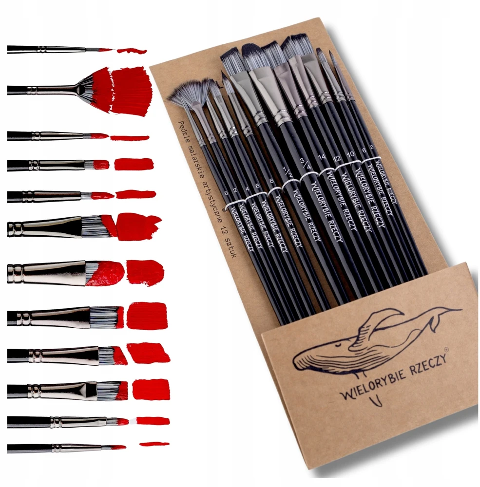 Wielorybie Rzeczy Nylon Artistic Paint Brushes ventiliatorių rinkinys 12vnt