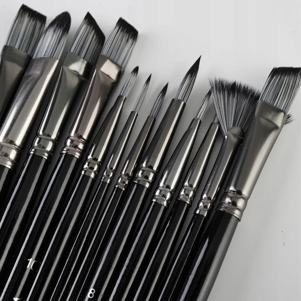Wielorybie Rzeczy Nylon Artistic Paint Brushes ventiliatorių rinkinys 12vnt