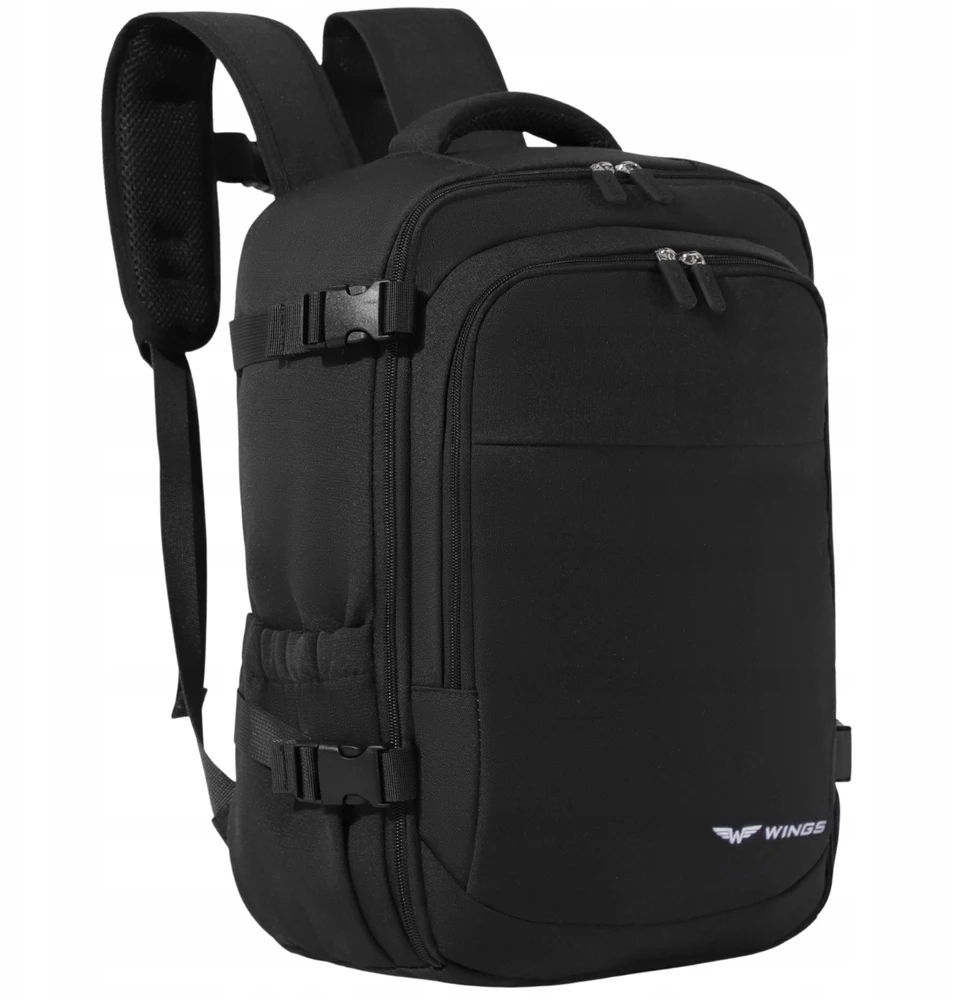 WINGS rankinis bagažas 40x25x20 cm juodos spalvos – kelioninė kuprinė su ventiliuojama nugara ir 20L talpa