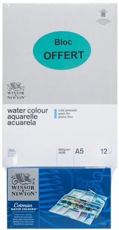 Winsor Newton Akvareliniai dažu rinkinys Cotman Pocket Plus 12x1/2 kubeliu+teptukas plastikine dežute