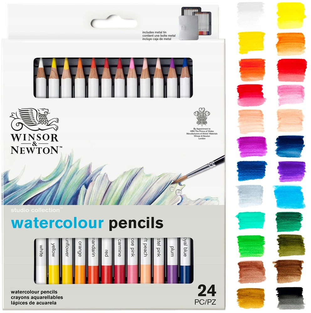 Winsor Newton Akvarelinis pieštukas W&amp;N Studio 24vnt. metaline dežute