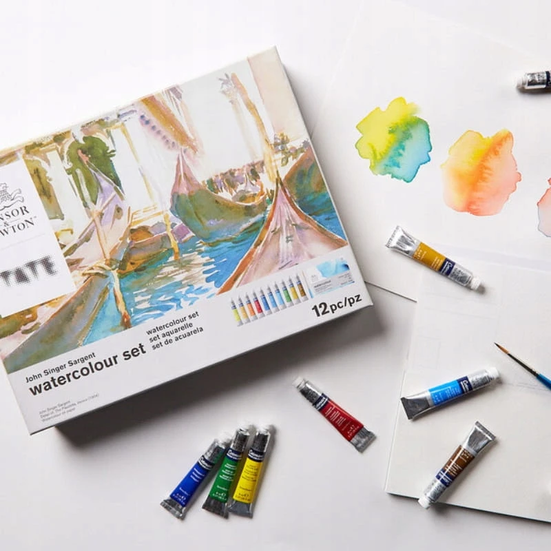 Winsor & Newton Cotman rinkinys: 12 akvarelės, teptukas, blokas