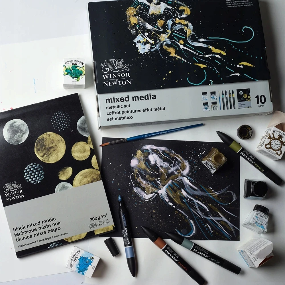 Winsor Newton Universalus bloknotas W&amp;N Mixed Media A4/200g 25 lapu juoda