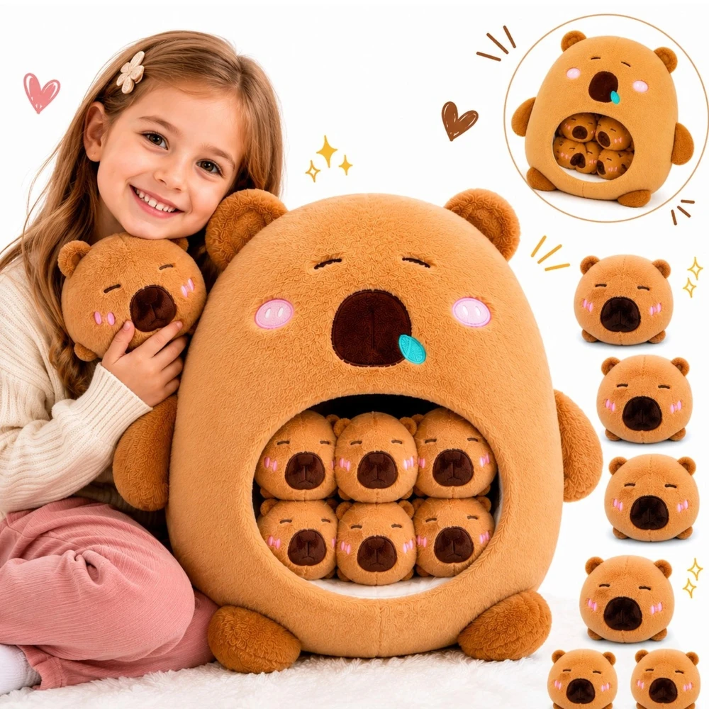 WKS DIDELIS CAPYBARA MASKOTAS SU MAŽA CAPYBARA 7 viename CAPYBARA + 6 MAŽOS CAPYBARA