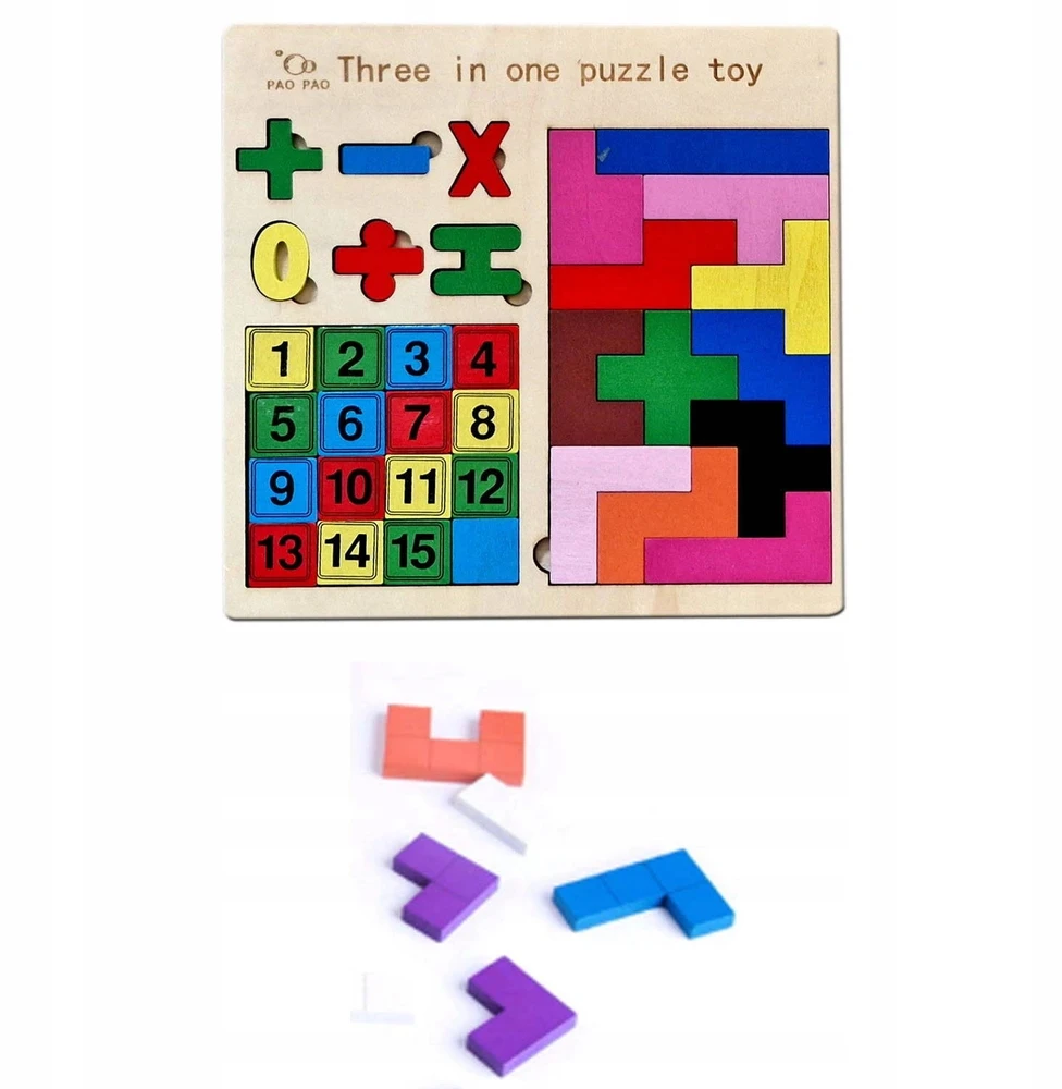 WKS LAIKOMASIS ŽAISLAS MEDINĖS TETRIS DĖLĖS DAUGOS LENTELĖ 3in1 SKAIČIAI