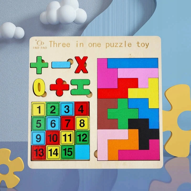 WKS LAIKOMASIS ŽAISLAS MEDINĖS TETRIS DĖLĖS DAUGOS LENTELĖ 3in1 SKAIČIAI