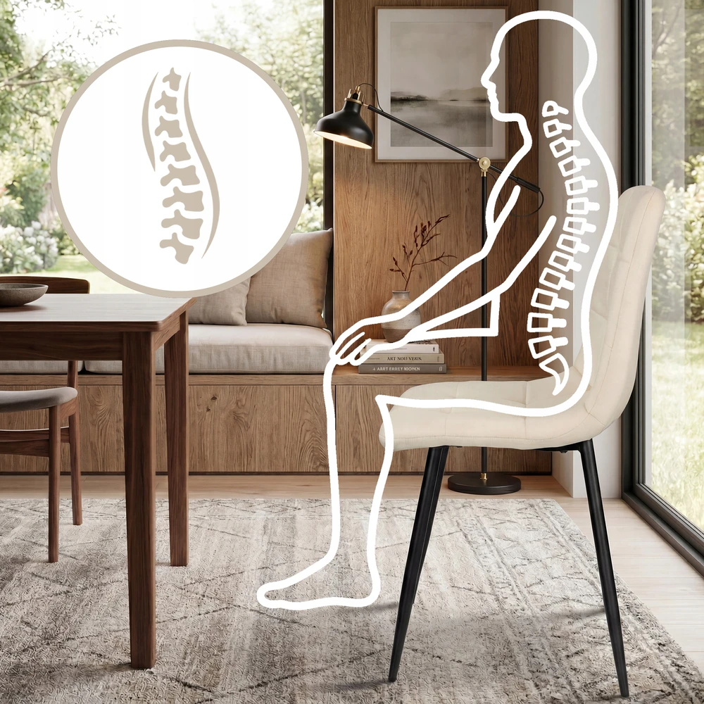 Wohnartig BEIGE aksominė kėdė, 2 vnt., apmušta valgomajam, virtuvės svetainei