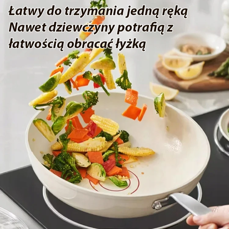 Wok glazūruota keraminė keptuvė su nepridegančia danga - balta 28 cm