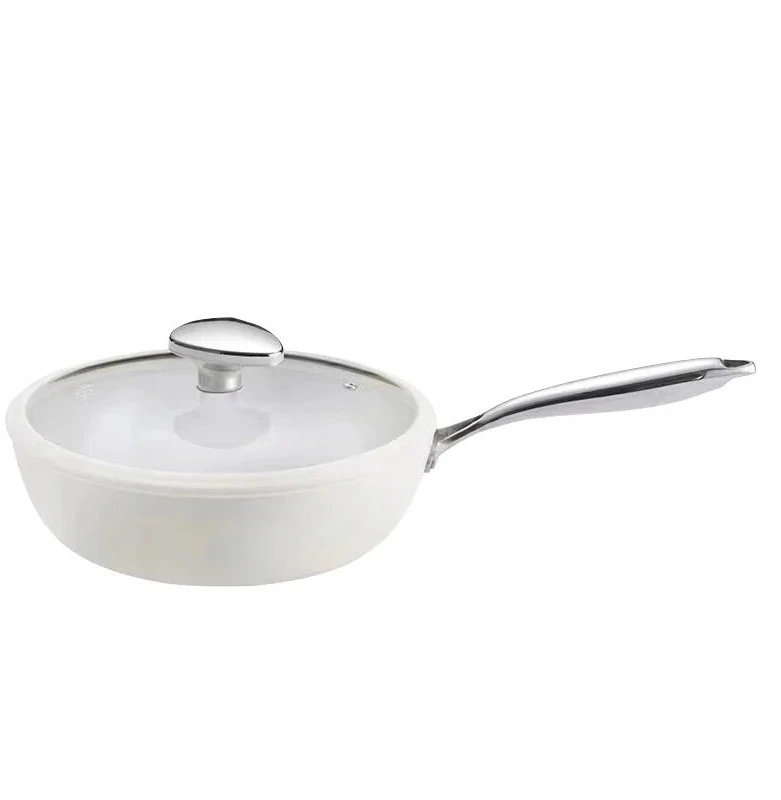 Wok glazūruota keraminė keptuvė su nepridegančia danga - balta 28 cm