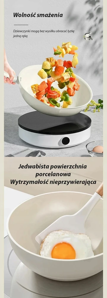 Wok glazūruota keraminė keptuvė su nepridegančia danga - balta 28 cm
