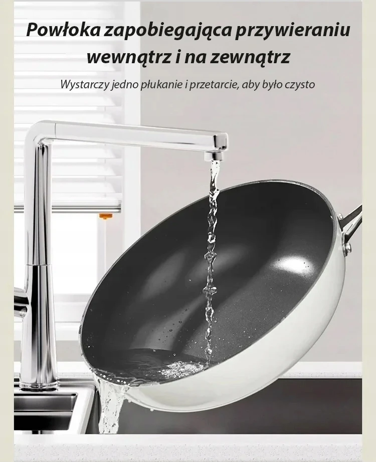 Wok glazūruota keraminė keptuvė su nepridegančia danga - balta 28 cm