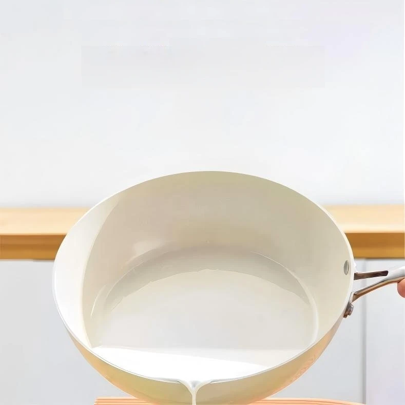 Wok glazūruota keraminė keptuvė su nepridegančia danga - balta 28 cm