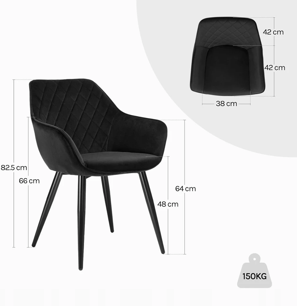 Woltu Elegant juodo aksomo kėdė su porankiais valgomajam
