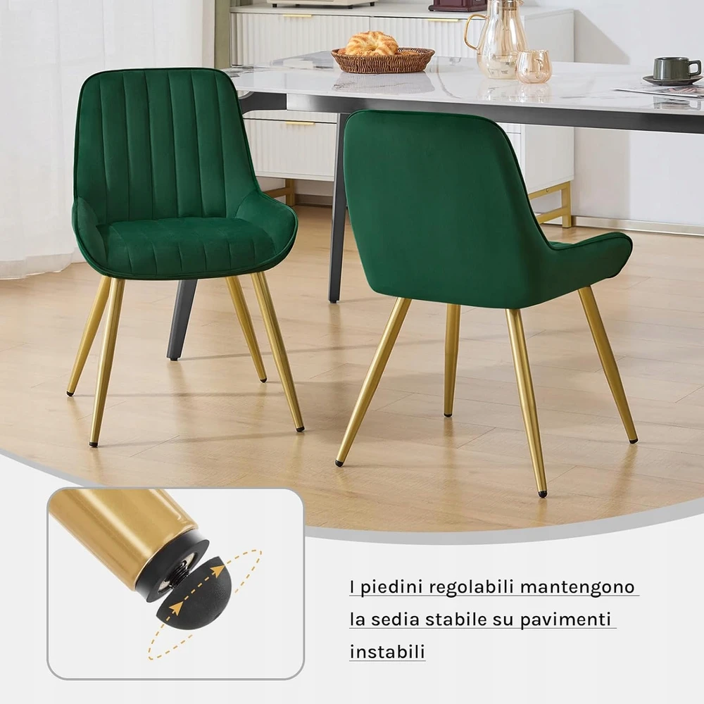 Woltu LESTARAIN KĖDŽIŲ RINKINYS IŠ 2 MIGAMOJO FOTO SVETAINĖS KAMBARIO VELVET Žalias + GOLD