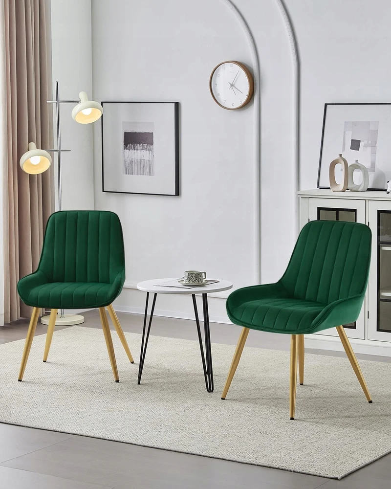 Woltu LESTARAIN KĖDŽIŲ RINKINYS IŠ 2 MIGAMOJO FOTO SVETAINĖS KAMBARIO VELVET Žalias + GOLD