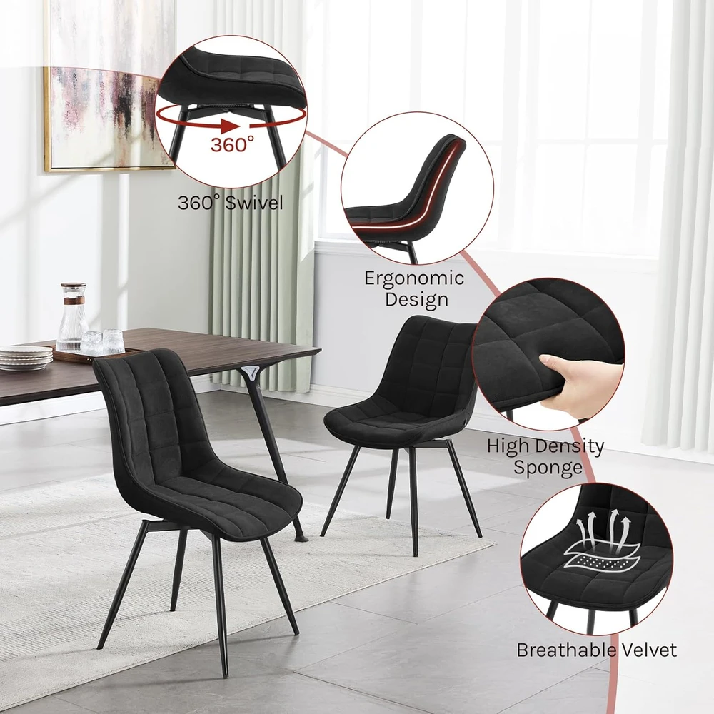 WOLTU SUKUMO KĖDŽIŲ RINKINYS IŠ 2 VALGOMO VIRTUVĖS VELVET METAL LEGS 83