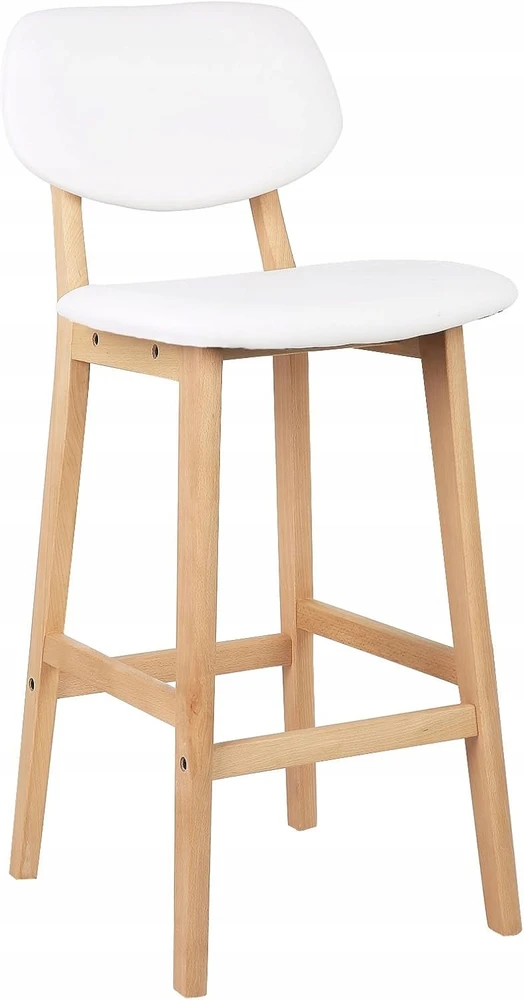 Woltu taburetės baro kėdė, dirbtinė oda, balta, komplektas iš 2, medinė