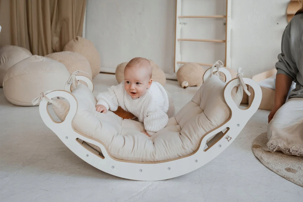 Wood For Kids Medinis Montessori supynėlė su čiuožykla ir pagalve