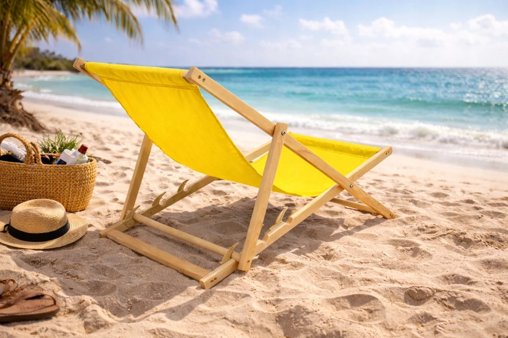 Woodok 2x Mediniai sulankstomi lauko gultai, geltonos spalvos