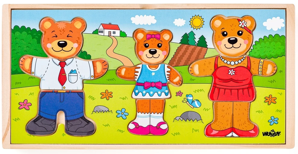 Woody Meškučių Šeimos Rūbų Kūrėjas - Medinė Dėlionė Vaikams