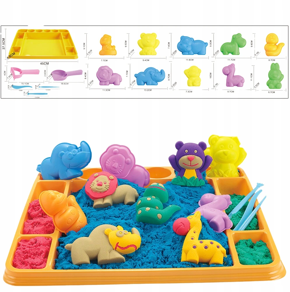 Woopie Kinetinis Smėlis 1,2kg XL ZOO Rinkinys su Stalu ir Šablonais