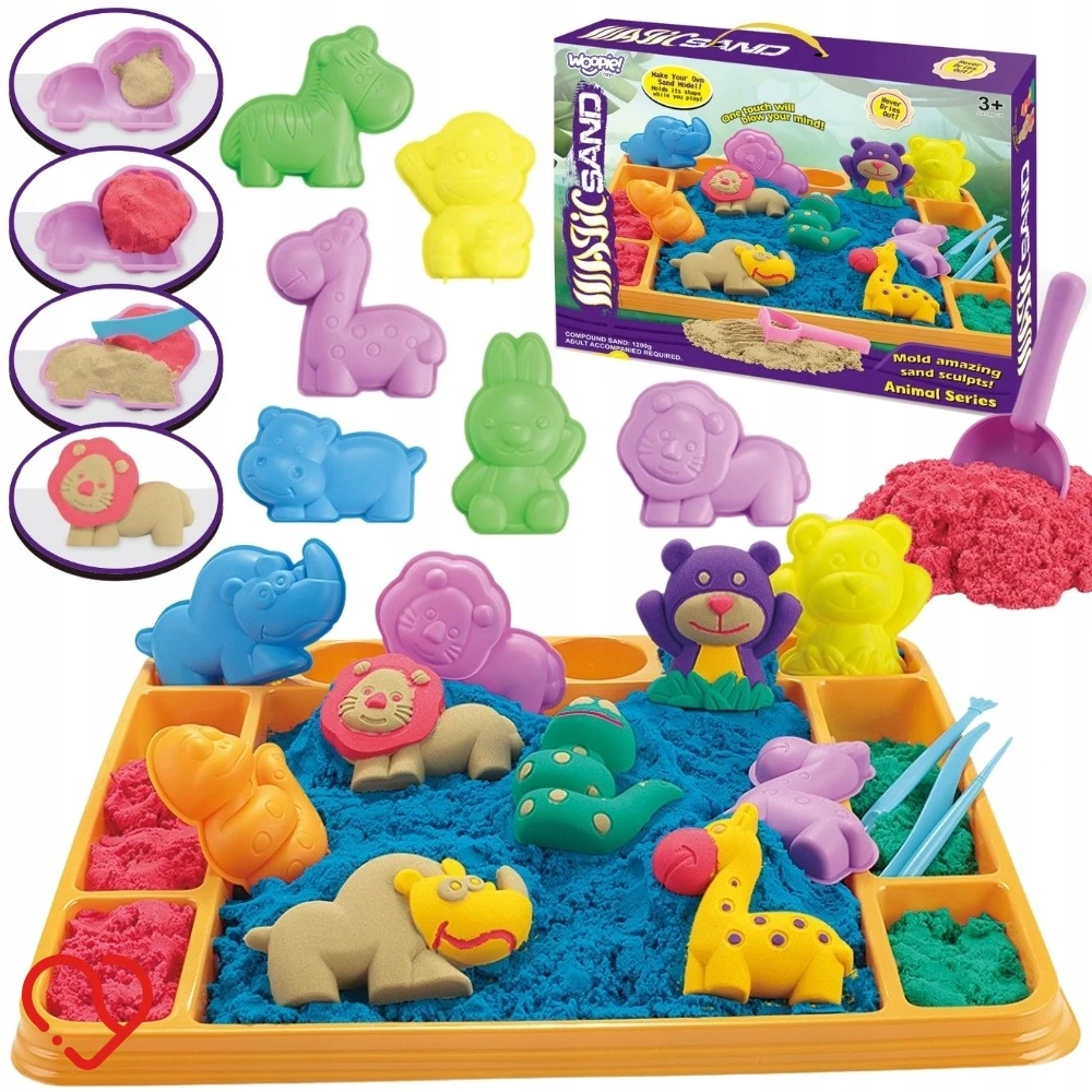 Woopie Kinetinis Smėlis 1,2kg XL ZOO Rinkinys su Stalu ir Šablonais