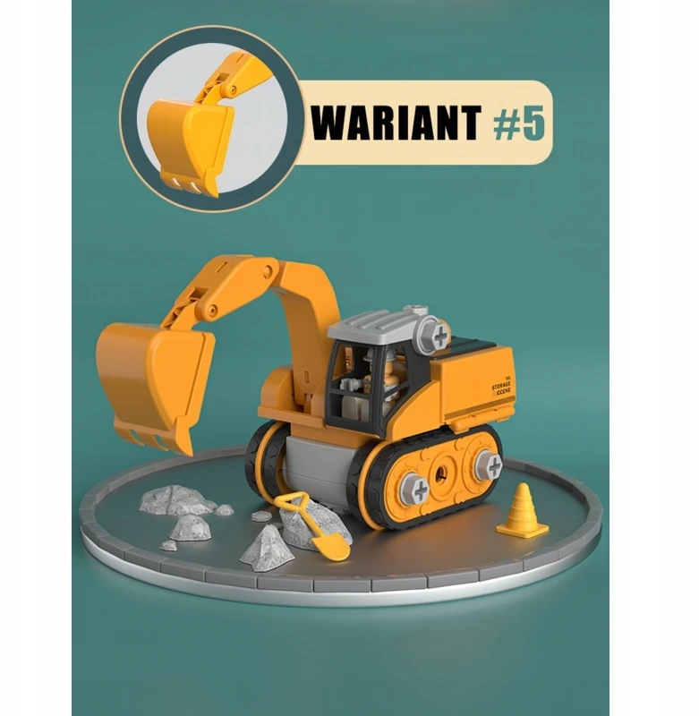 WOOPIE STATYBOS VEIKLA 5IN1 XXL SUKIMAS DIY VAIKAMS AUTOMATINIS EKSKAVATORIUS KRANAS TIR