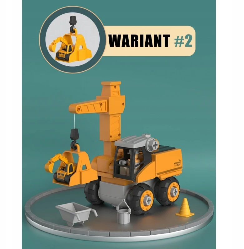 WOOPIE STATYBOS VEIKLA 5IN1 XXL SUKIMAS DIY VAIKAMS AUTOMATINIS EKSKAVATORIUS KRANAS TIR