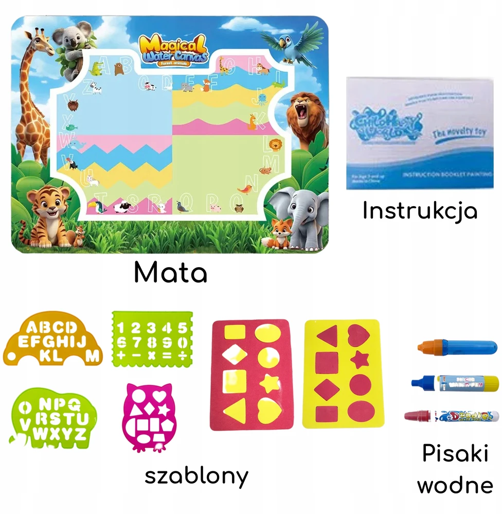 Vandens piešimo kilimėlis su raidėmis ir skaičiais Woopie Safari