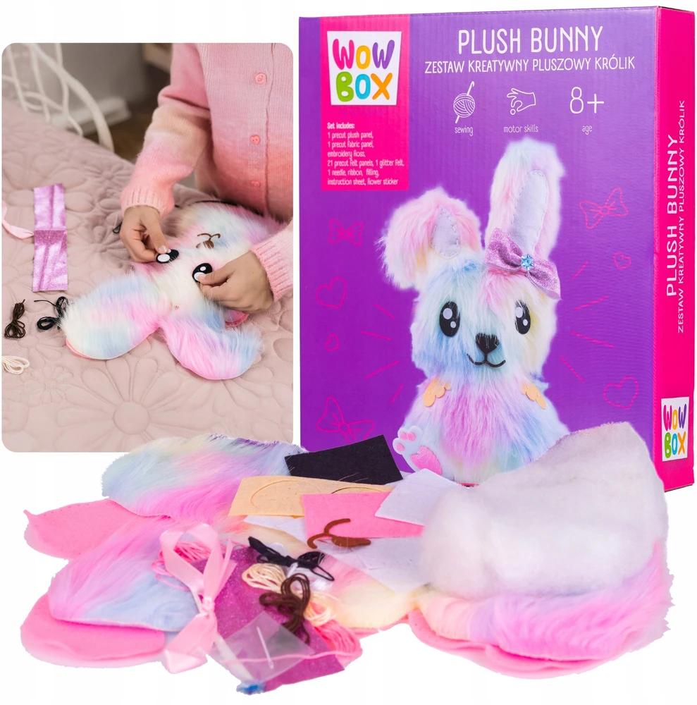 WOW Box Creative rinkinys PLUSH RABBIT, skirtas siuvinėjimui „pasidaryk pats“, skirtas siūti 8+