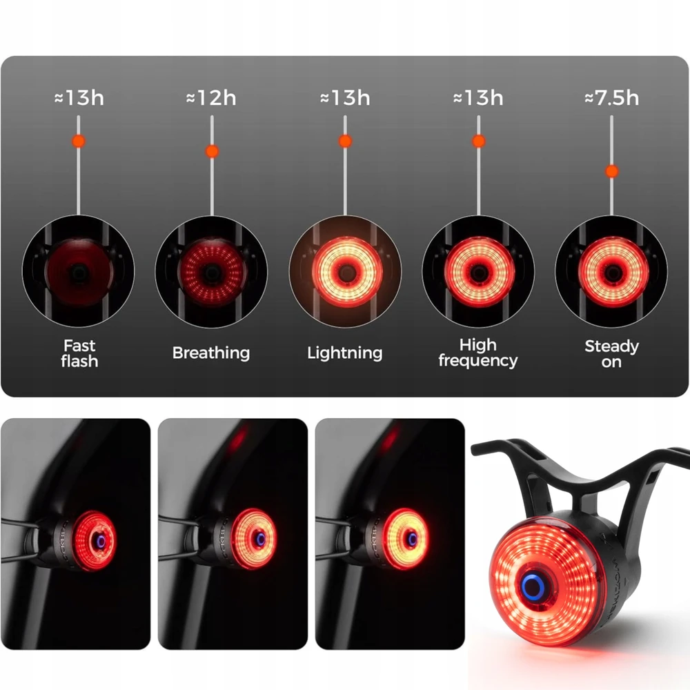 Wozinsky WIS-02 Atsparus vandeniui Smart Tail Light 1pc - Juodas