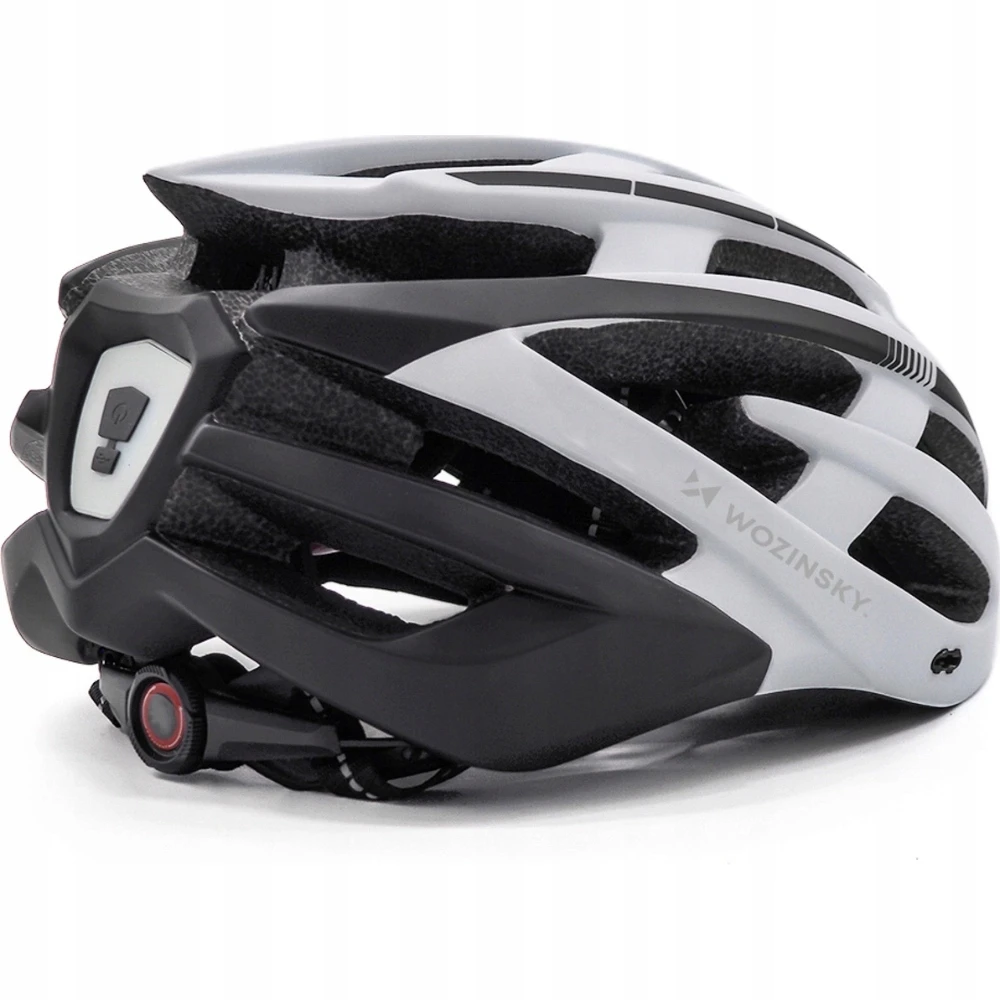 Dviratininko šalmas MTB Wozinsky su odpinanym daszkiem i tylną lampką USB 57-62 cm - juoda-balta