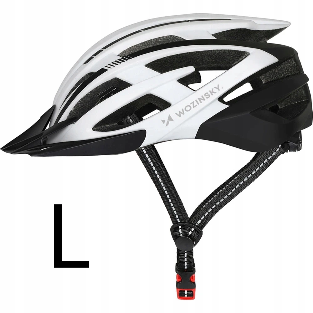 Dviratininko šalmas MTB Wozinsky su odpinanym daszkiem i tylną lampką USB 57-62 cm - juoda-balta