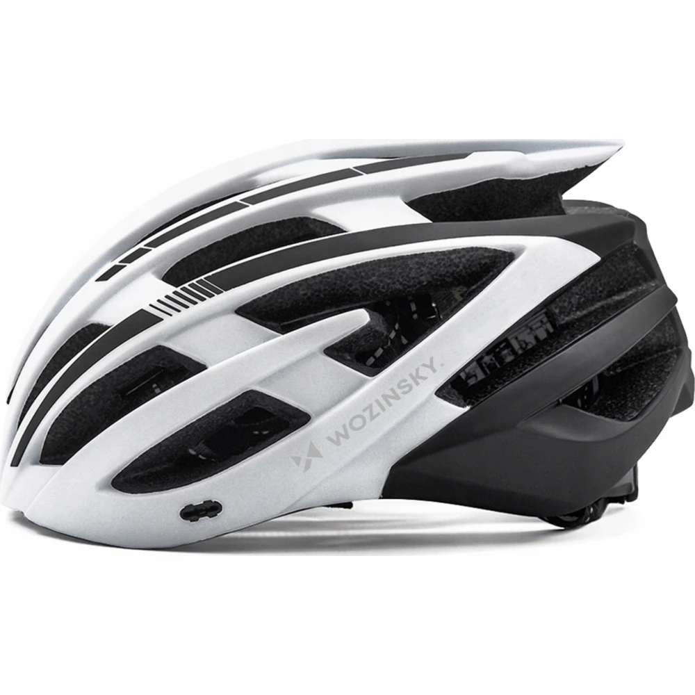 Dviratininko šalmas MTB Wozinsky su odpinanym daszkiem i tylną lampką USB 57-62 cm - juoda-balta