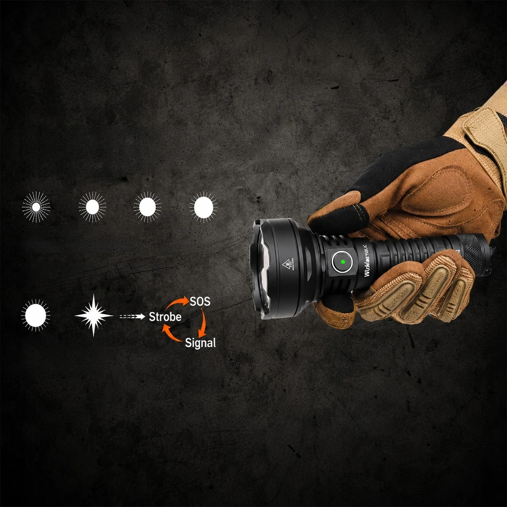 Wurkkos TD01C taktinis LED žibintuvėlis, 1800 lm, 1000 m, USB-C, 21700 5000 mAh, IPX8, juodas