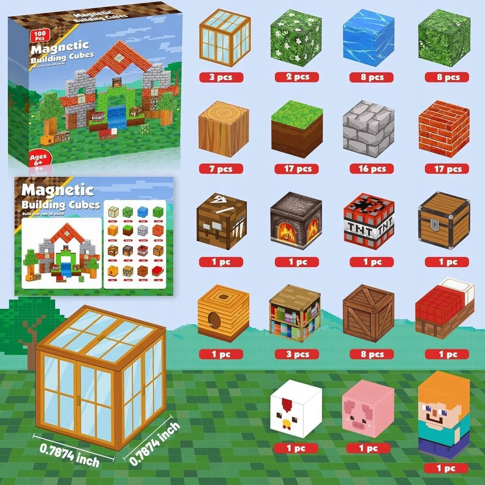 XINLONGDIANZI Magnetinės plytos 200 vnt XXL + 100 vnt 3D statybinis rinkinys + aukščiausios kokybės konteineris