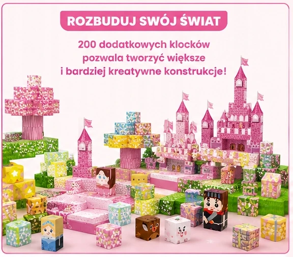 XINLONGDIANZI Magnetiniai blokai 200 vnt + 100 vnt rinkinys rožinė 3D pilis + aukščiausios kokybės konteineris