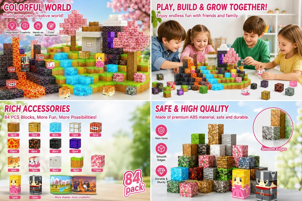 XINLONGDIANZI MAGNETINIAI BLOKAI MINŲ AMATŲ KONSTRUKCINIAI BLOKAI LOGIC TOY 84 VNT