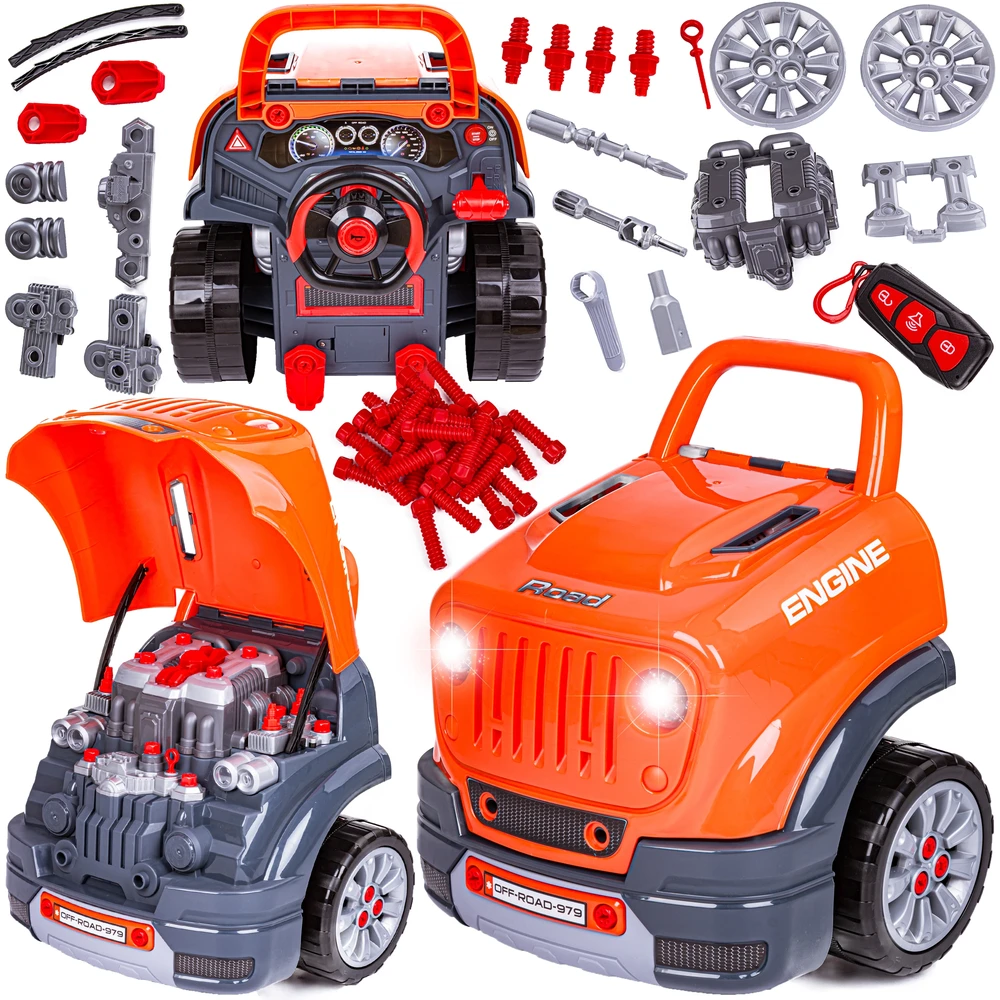 Xiong Cheng Jaunojo mechaniko komplektas su automobiliu, 61 el.
