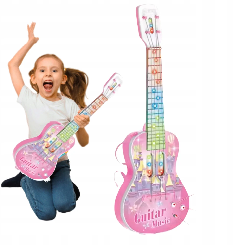 Xpart INTERAKTYVI ELEKTRINĖ GITARA VAIKAMS ŠVIESI GARSO ROŽINĖ MUZIKA