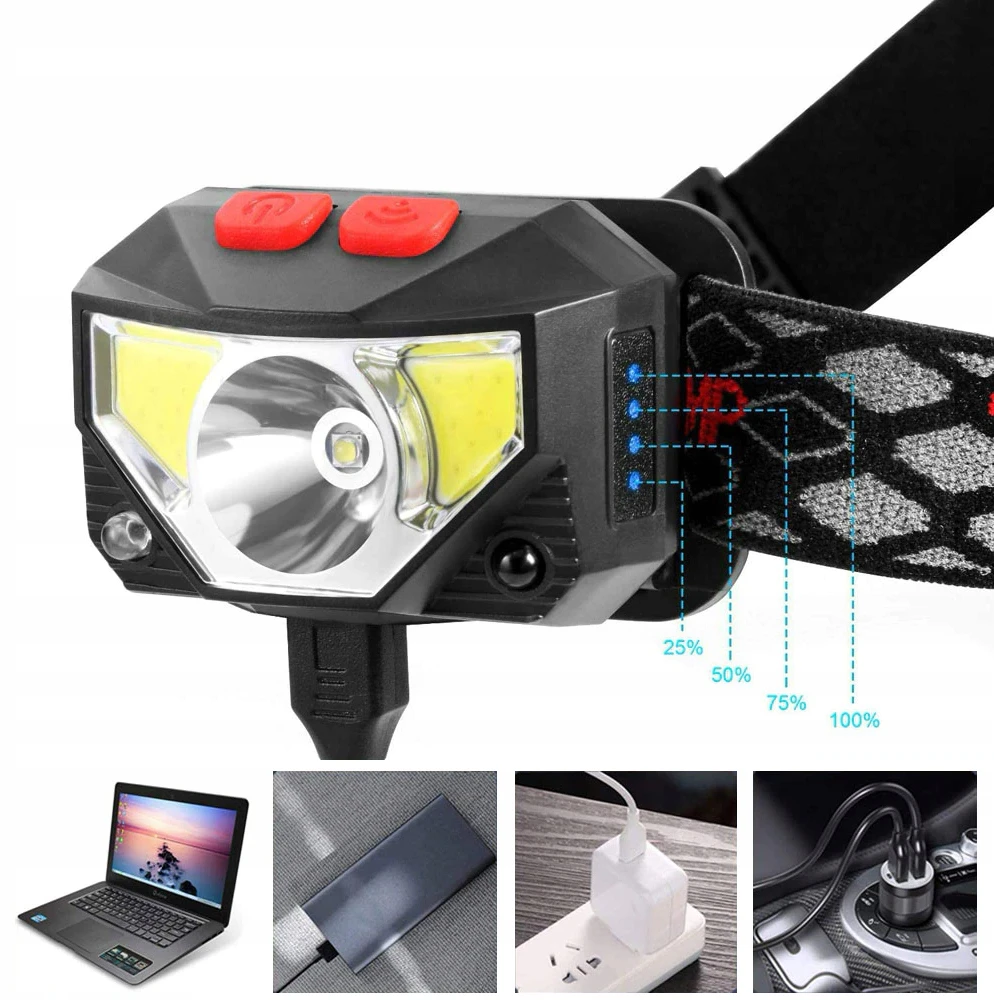 XPG COB LED PRIEKINĖ LIPPA PRIEKINĖ LEMPUTA PRIEKINĖ LEMPAS USB JUDĖJIMO JUTIKLIS LENGVAS 8 FUNKCIJOS