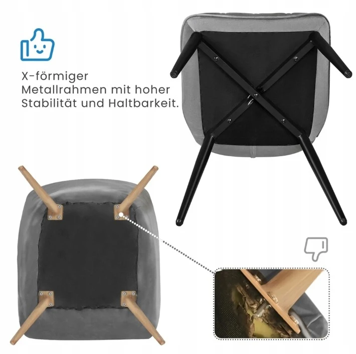 Yaheetech 2 MINŠTŲ KĖDĖLIŲ RINKINYS VALGOMUI, PILKOS metalinės kojos
