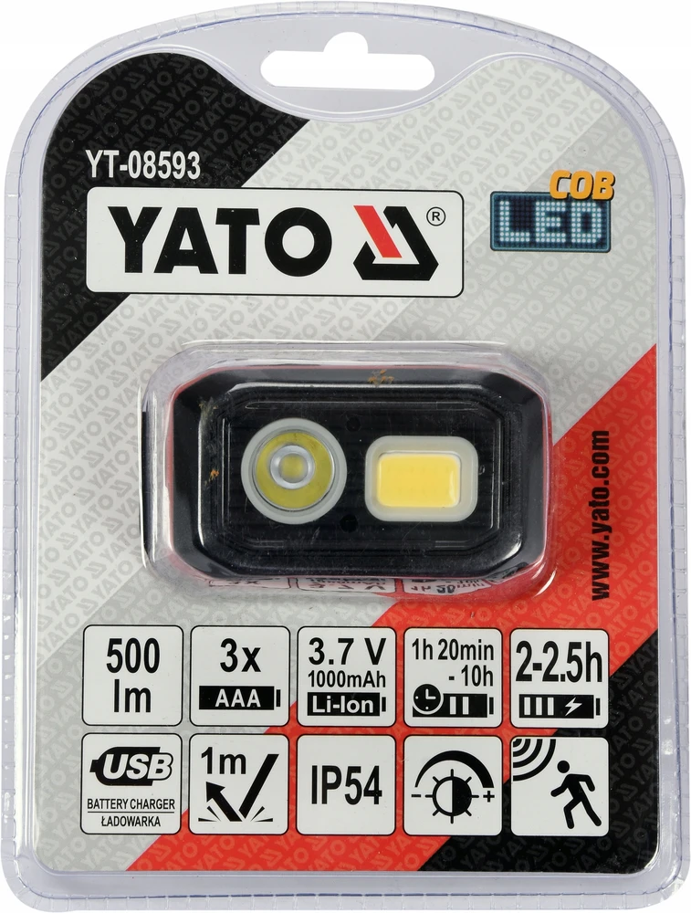 YATO LED PRIEKINĖ LIETUVA 500 lm Įkraunamas IR BATERIJAS JUDĖJIMO JUTIKLIS IP54