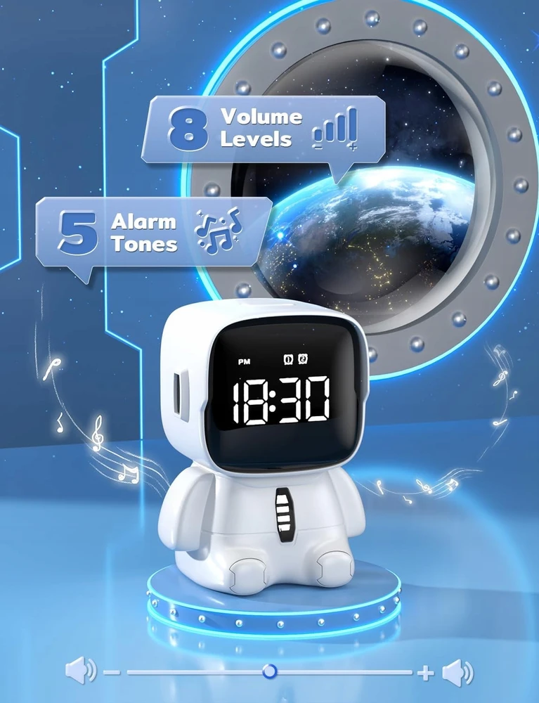 Yissvic Žadintuvas Dziecięcy Robot Astronauta 2 Alarmy Timer Drzemka