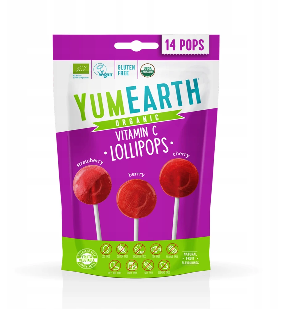 YUMEARTH Sour Fruit Lollipops ECO Organic Natural 87 g 14 vnt.